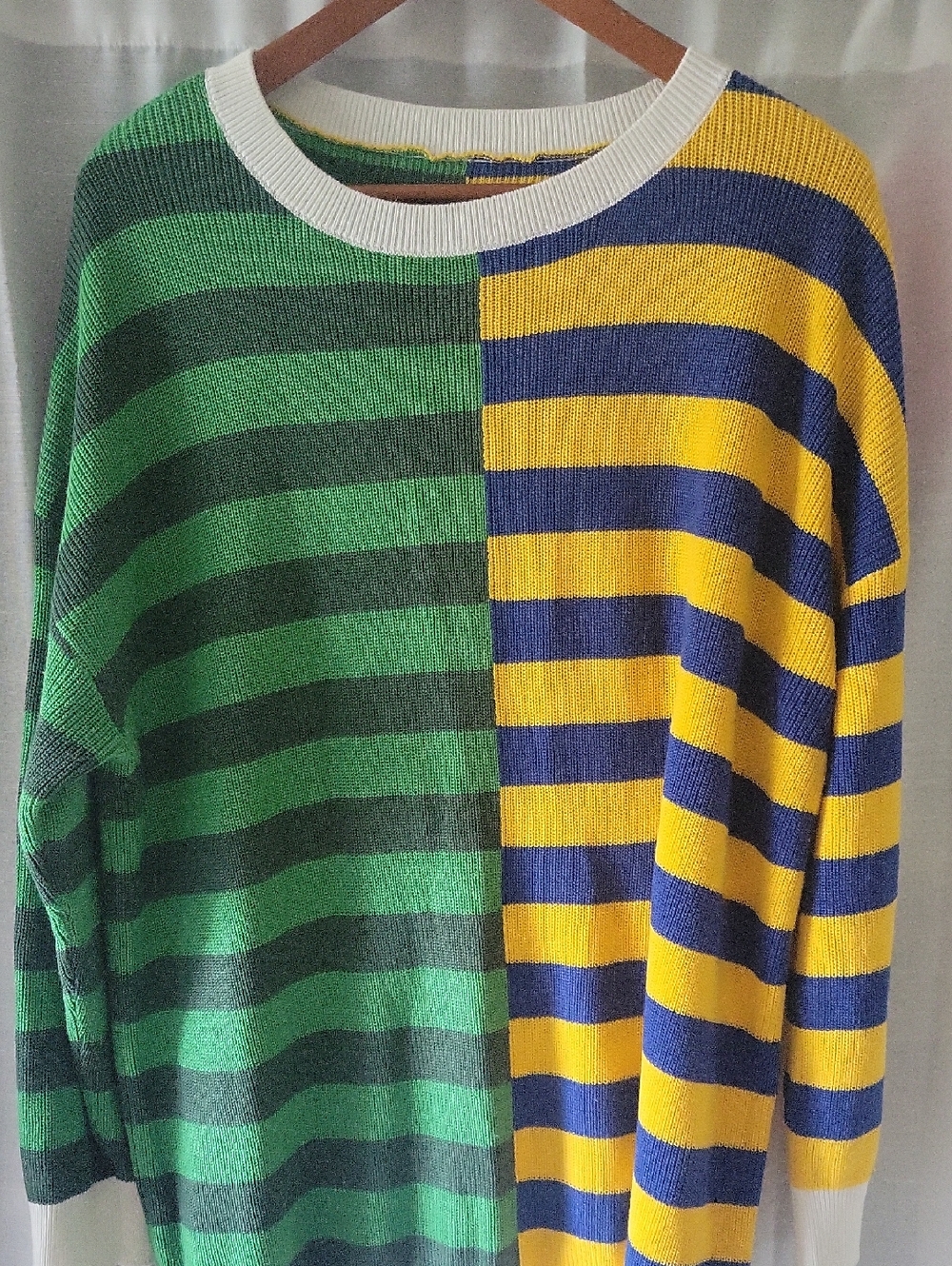 Men's Striped Crewneck Sweater in Green, Dark Green, Yellow & Blue